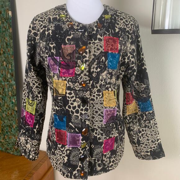 Vintage Size M Tapestry Embroidered Beaded Floral Jacket Art to Wear Patchwork - Picture 3 of 15